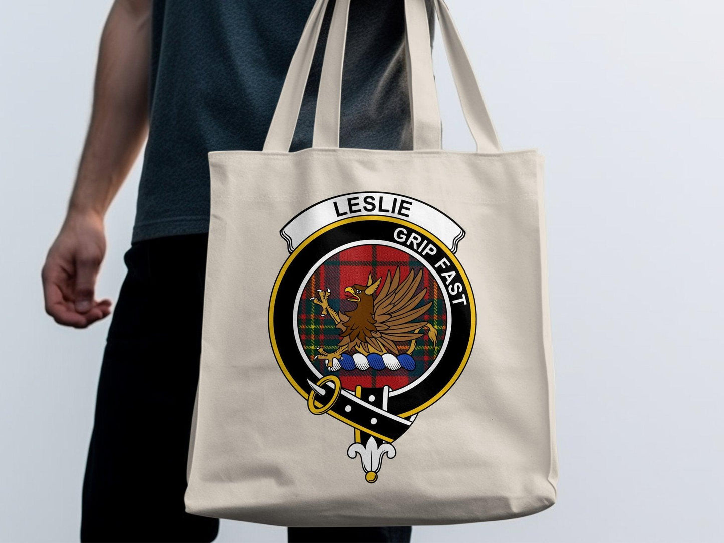 Leslie Scottish Clan Crest Tartan Tote Bags - Celtic Ancestry Gifts