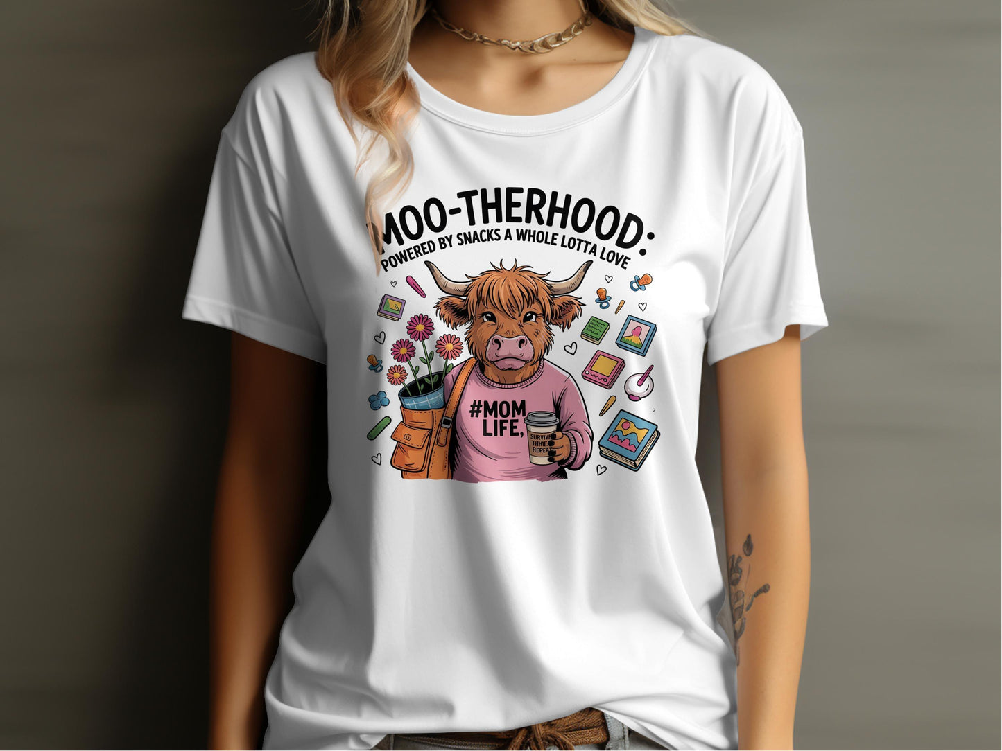 Moo-therhood Mom Life Funny Graphic Tee shirt product