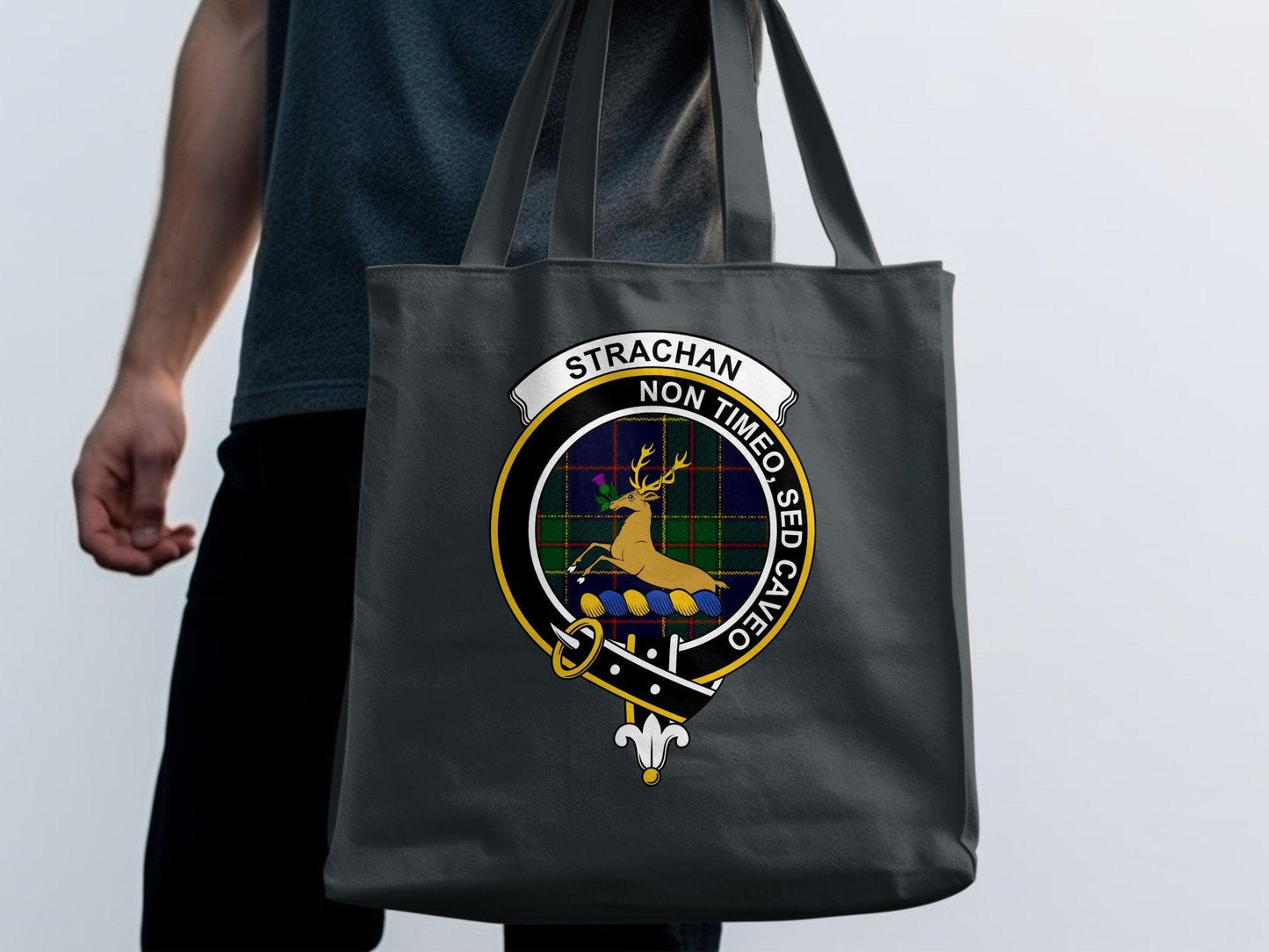 Strachan Scottish Clan Crest Tartan Tote Bags - Celtic Ancestry Gifts