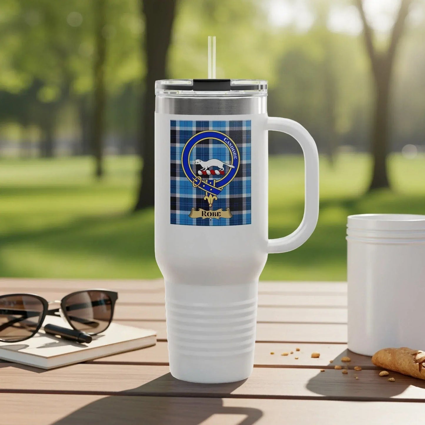 Large Blue Plaid Travel Tumbler with Straw product