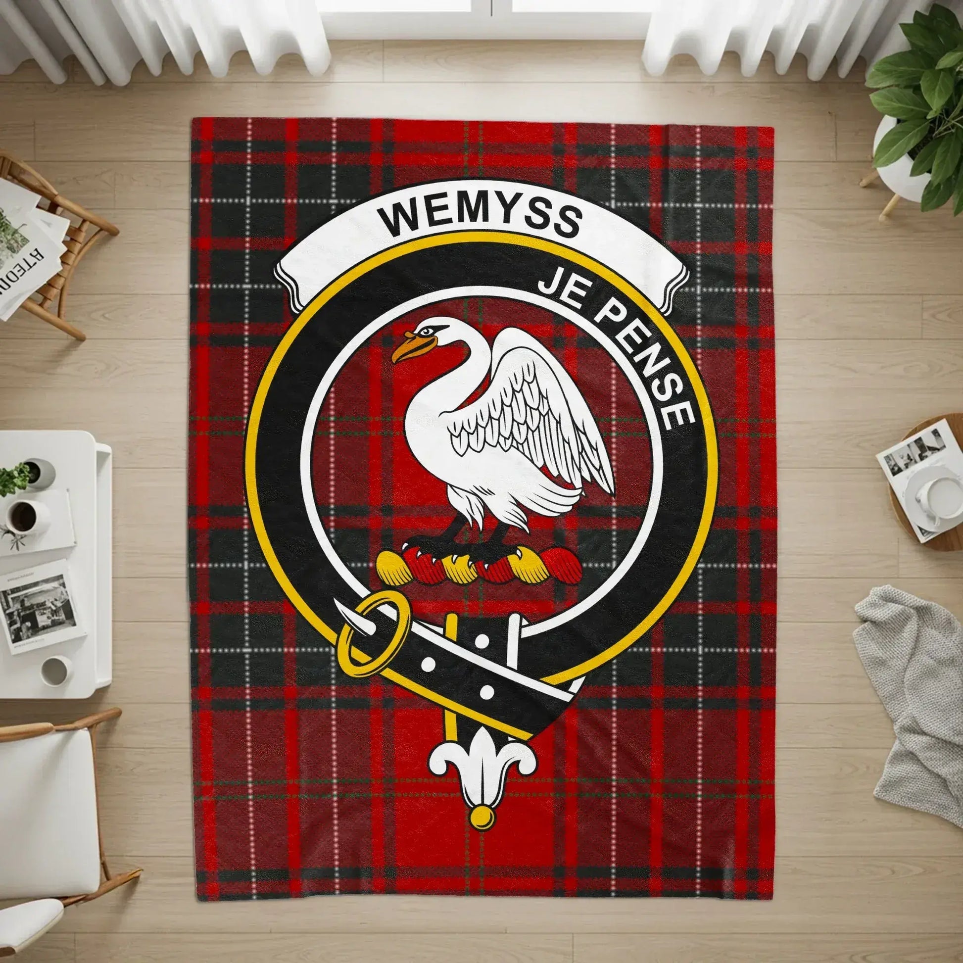 Wemyss Clan Crest and Motto Design on Plaid product type