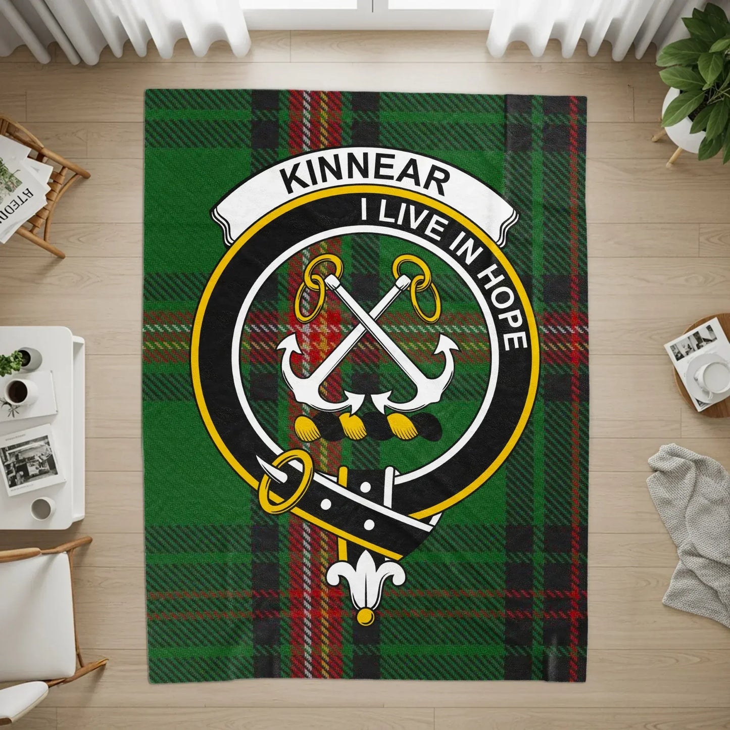Kinnear I Live In Hope Family Crest Tartan Rug product