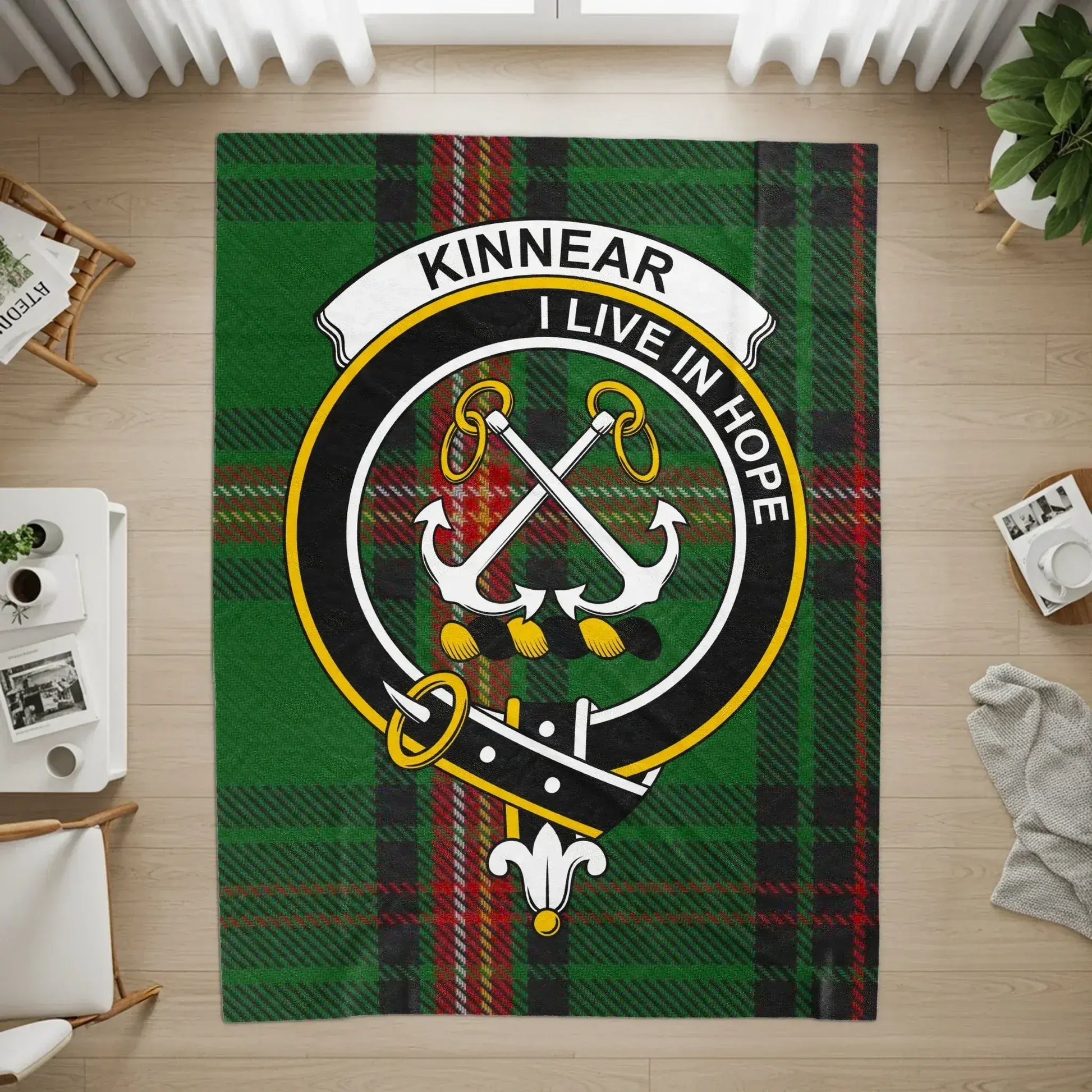 Kinnear I Live In Hope Family Crest Tartan Rug product