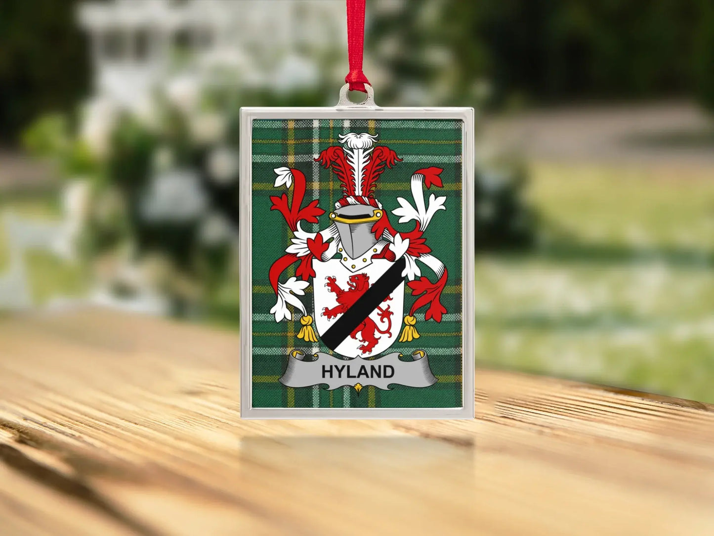 Hyland Family Crest Green Plaid Rectangle Ornament product