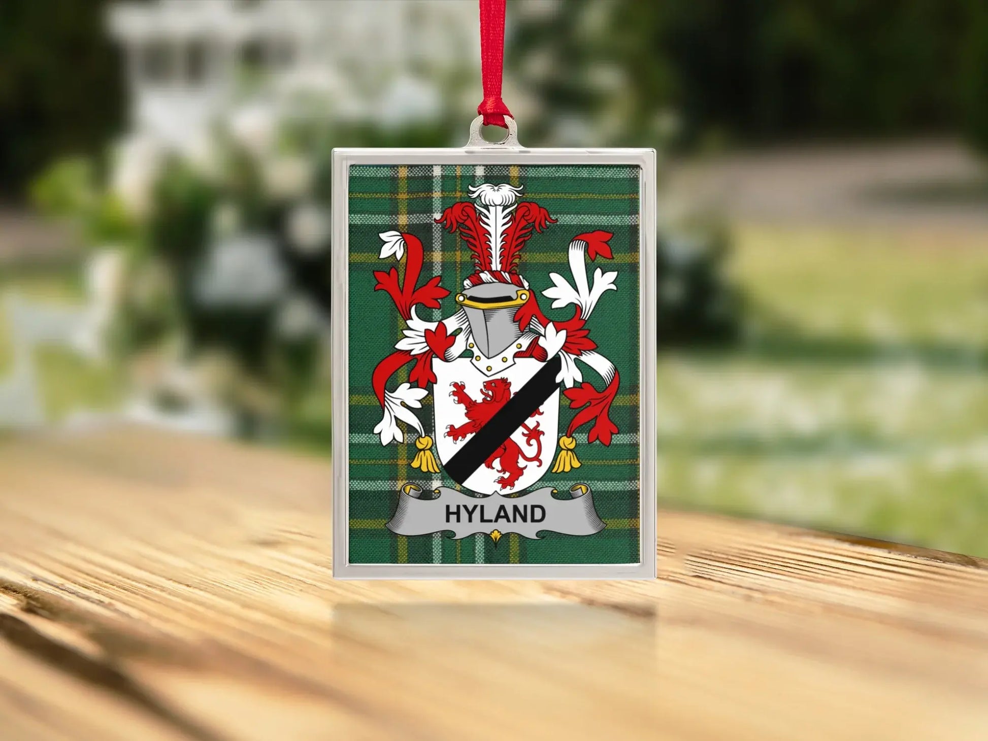 Hyland Family Crest Green Plaid Rectangle Ornament product