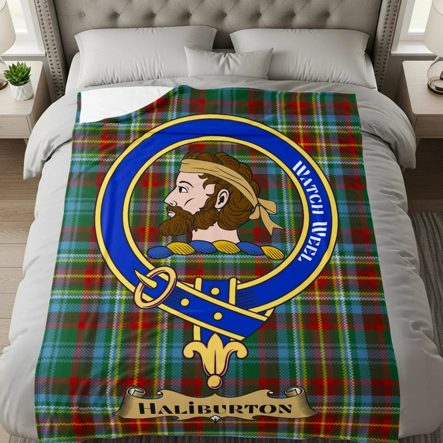 Haliburton Clan Crest Tartan Blanket Unique Product