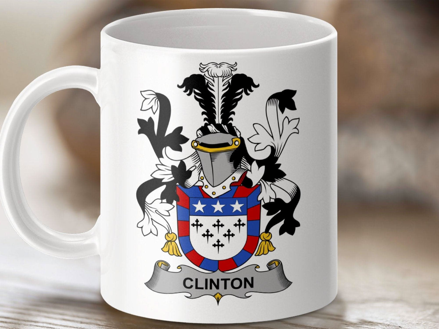 Clinton Surname Irish Family Crest On A Gift Mug - Celtic Ancestry Gifts