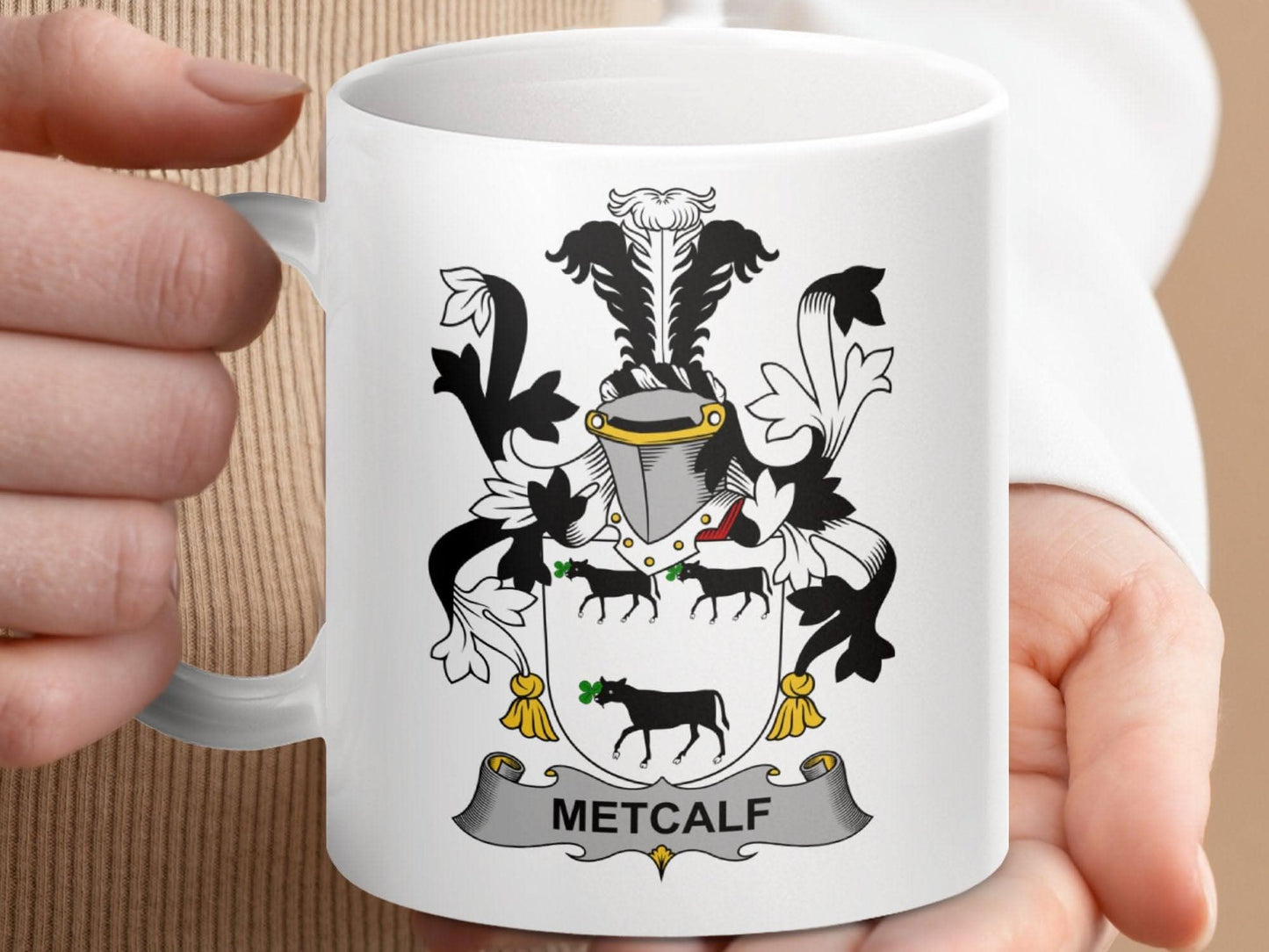 Metcalf Surname Irish Family Crest Mug - Celtic Ancestry Gifts