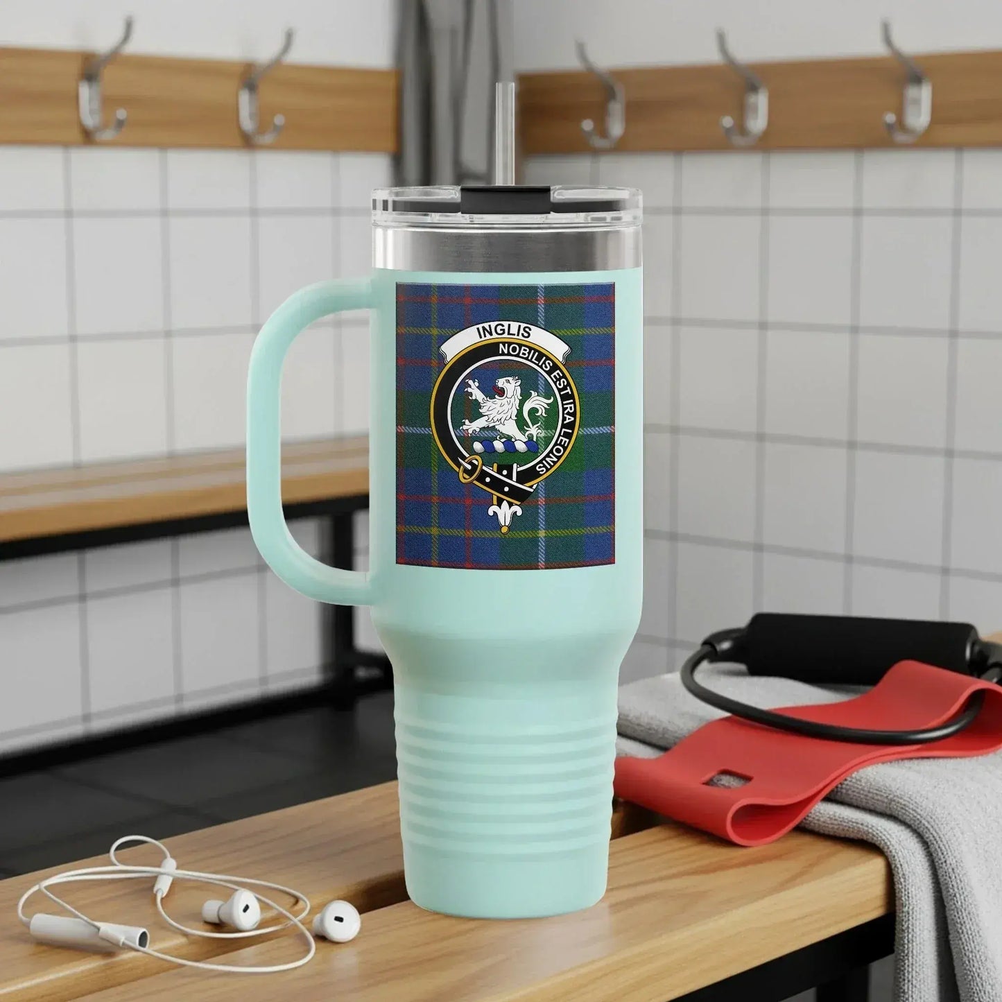 Engraved Retro Green Tartan Plaid Travel Mug product