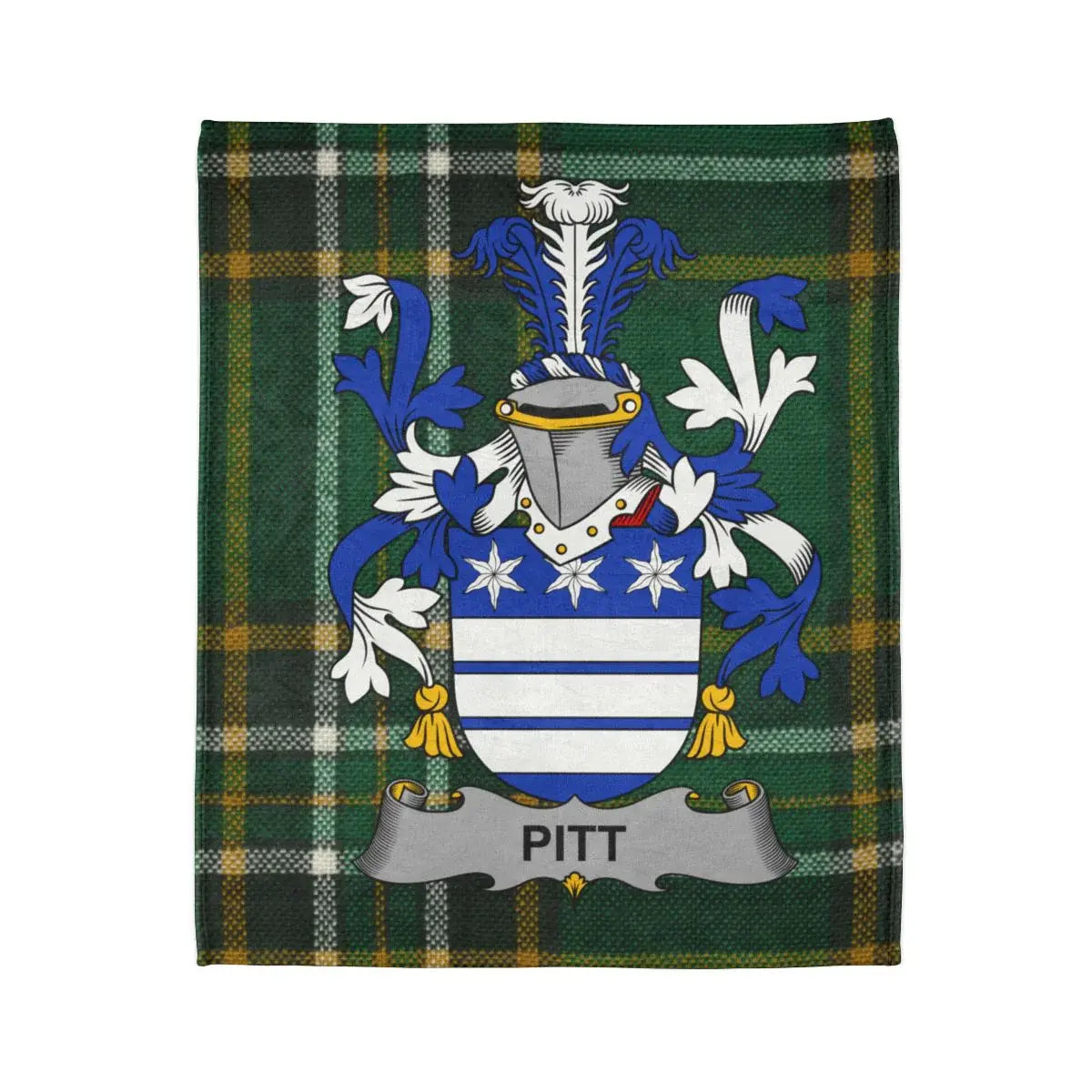 Pitt Coat of Arms on Green Tartan Blanket product