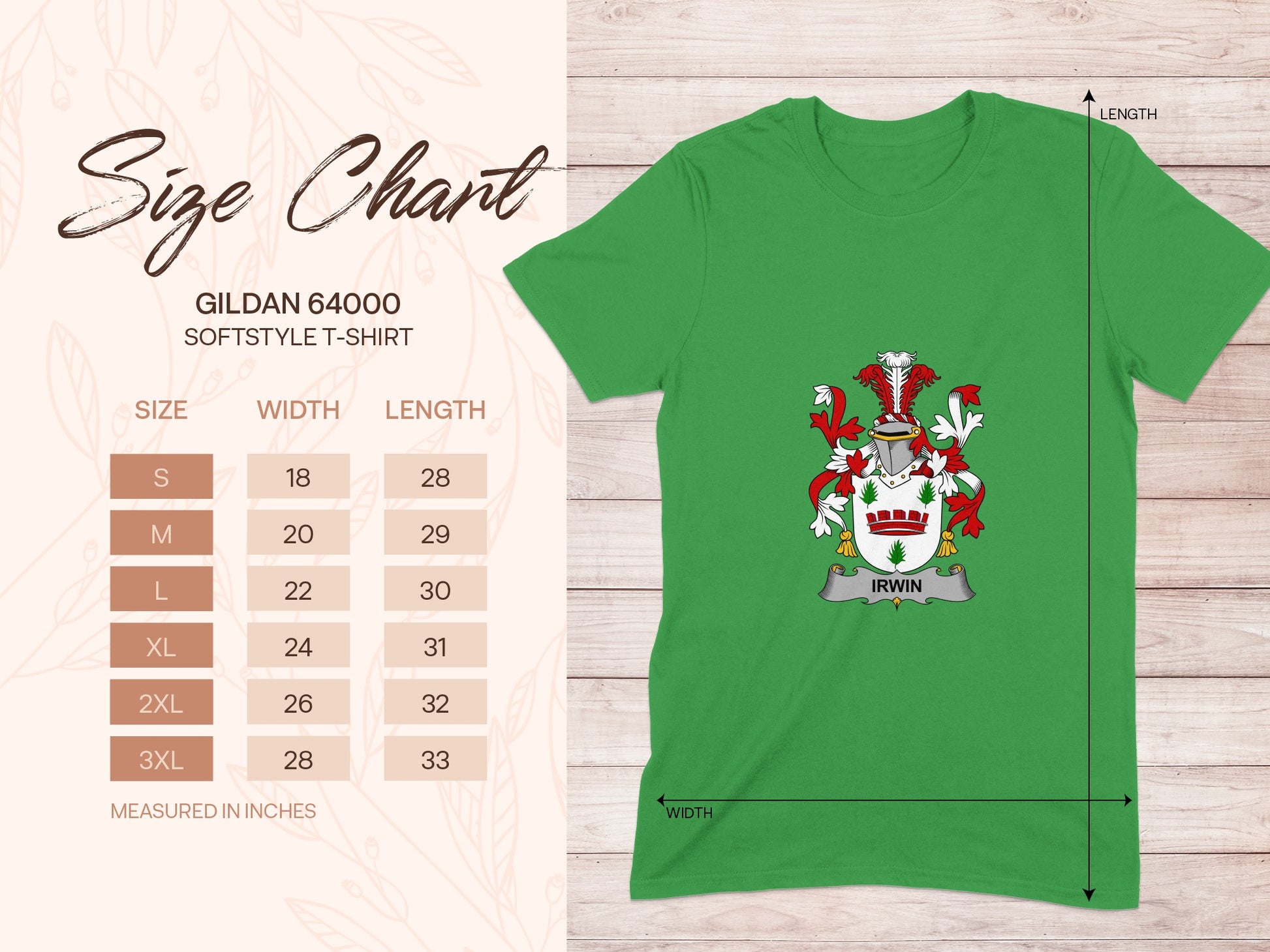 Green T-Shirt Irwin Family Crest Design Gildan 64000
