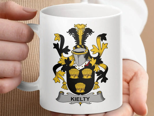 Kielty Irish Surname Family Crest Graphic Image Mug - Celtic Ancestry Gifts