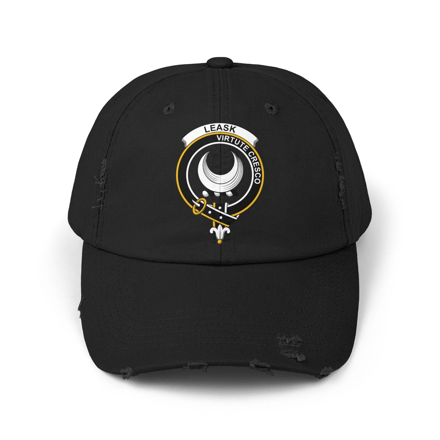 Leask Clan Crest Scottish Distressed Baseball Cap - Celtic Ancestry Gifts