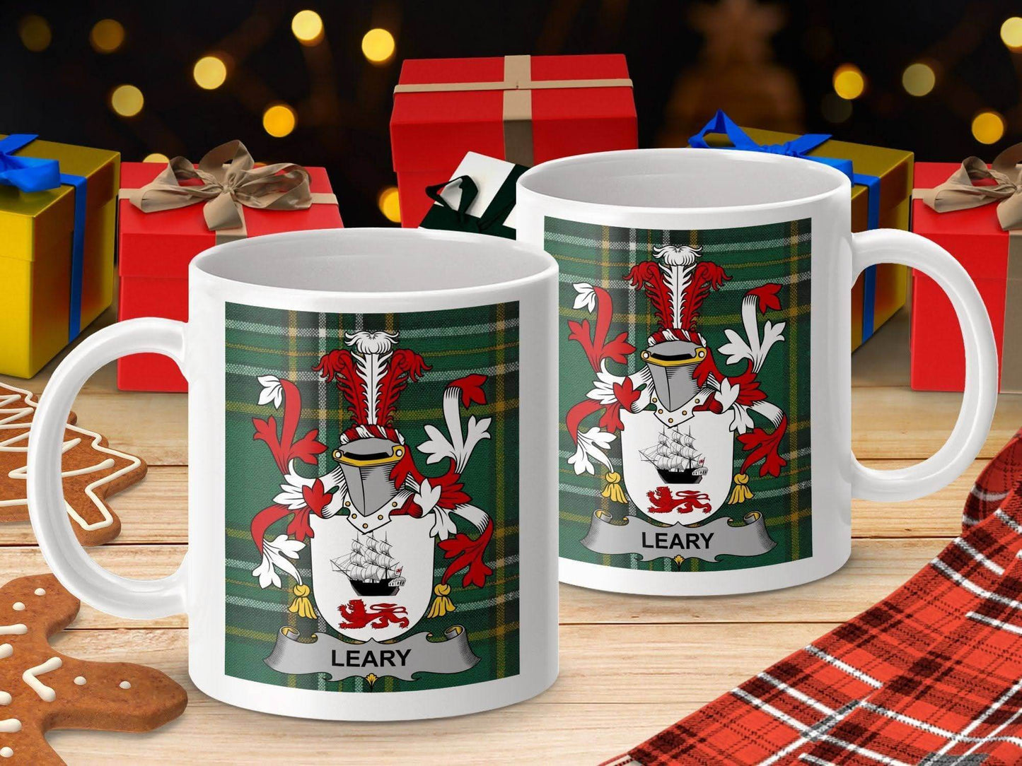 Leary Irish Surname Family Crest Irish Tartan Mug - Celtic Ancestry Gifts
