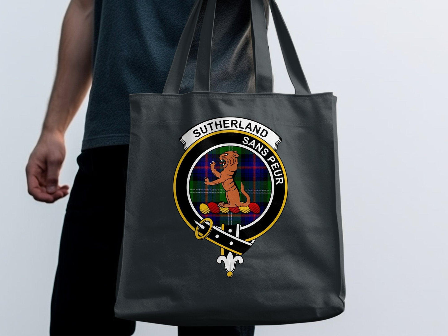Sutherland Scottish Clan Crest Tartan Tote Bags - Celtic Ancestry Gifts