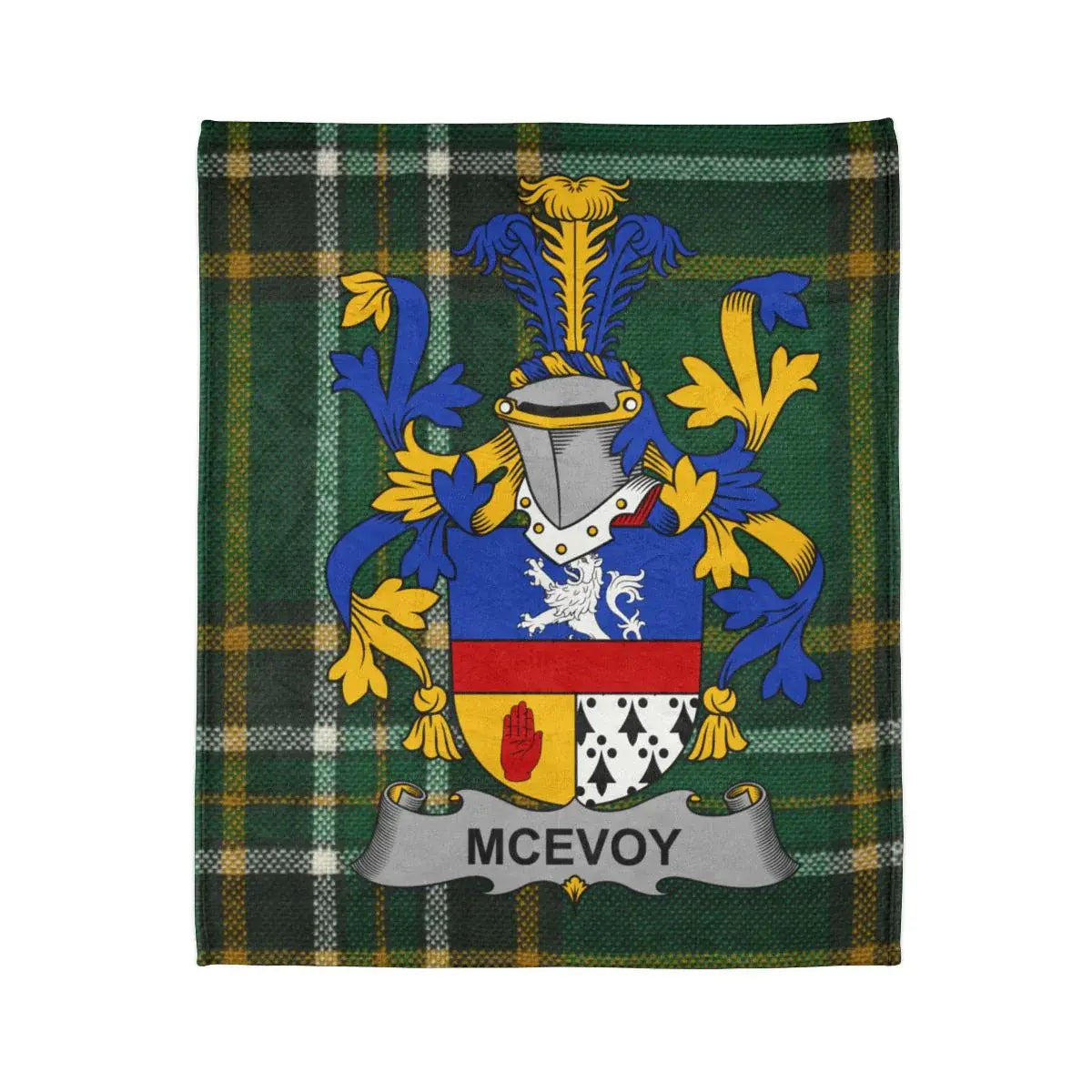 McEvoy Family Crest Tartan Background Blanket product
