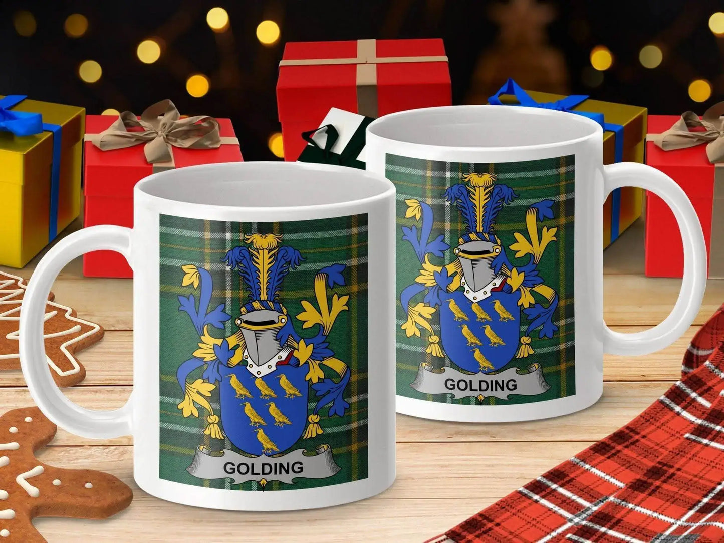 Golding Surname Family Crest Irish Tartan Mug - Celtic Ancestry Gifts