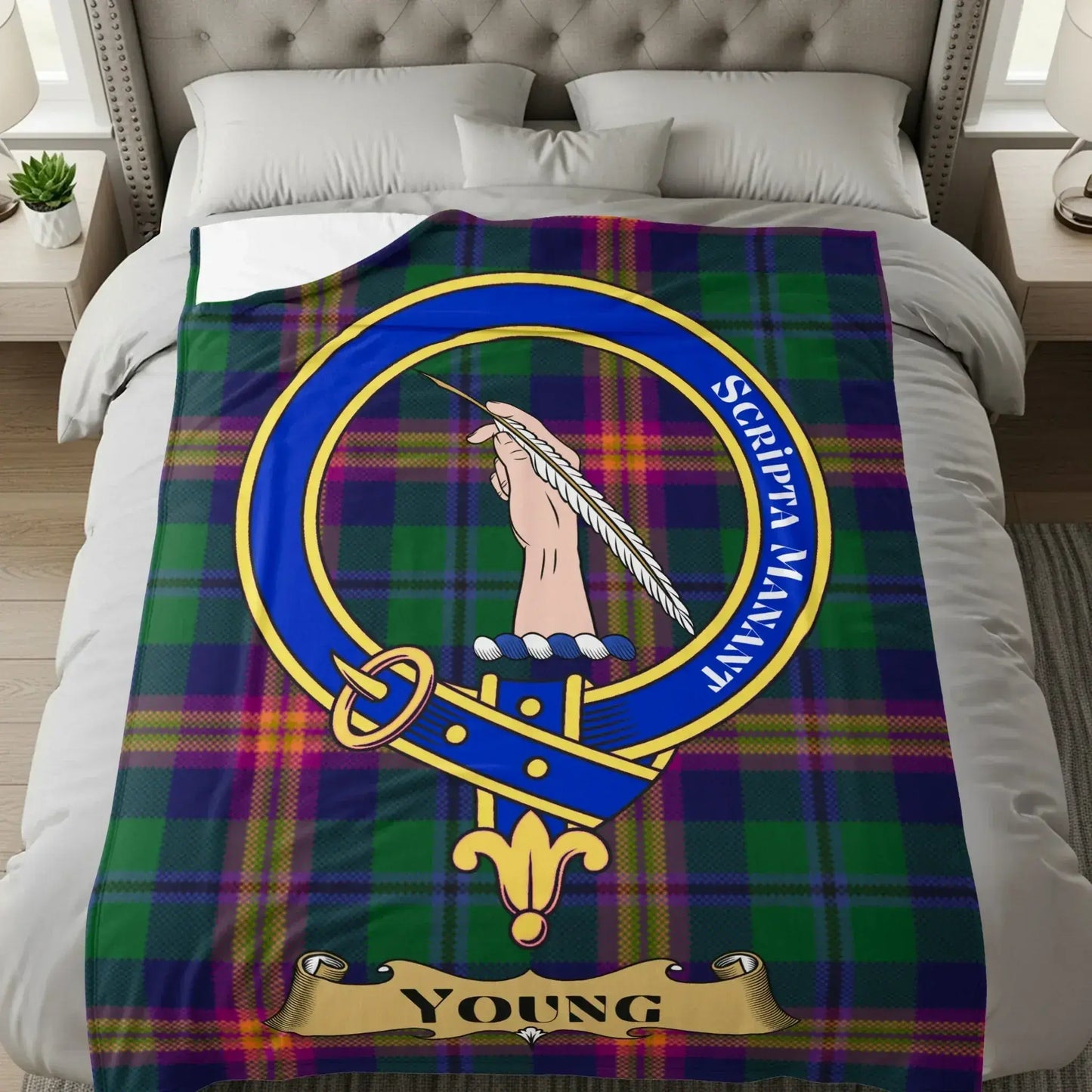 Scripta Manet Young Tartan Blanket with Crest product