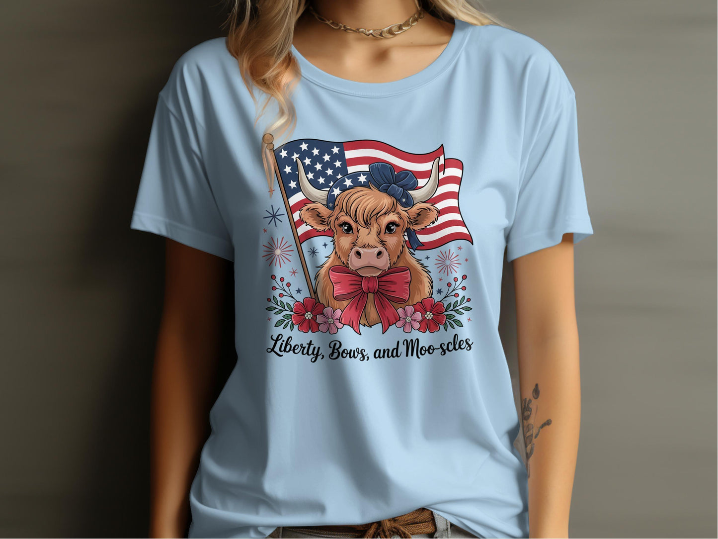 Patriotic Cow with American Flag Graphic Tee product