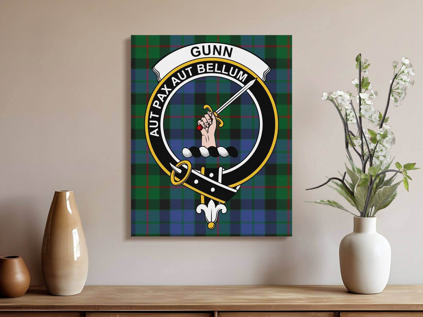 Gunn Scottish Tartan Crest Canvas - Celtic Ancestry Gifts