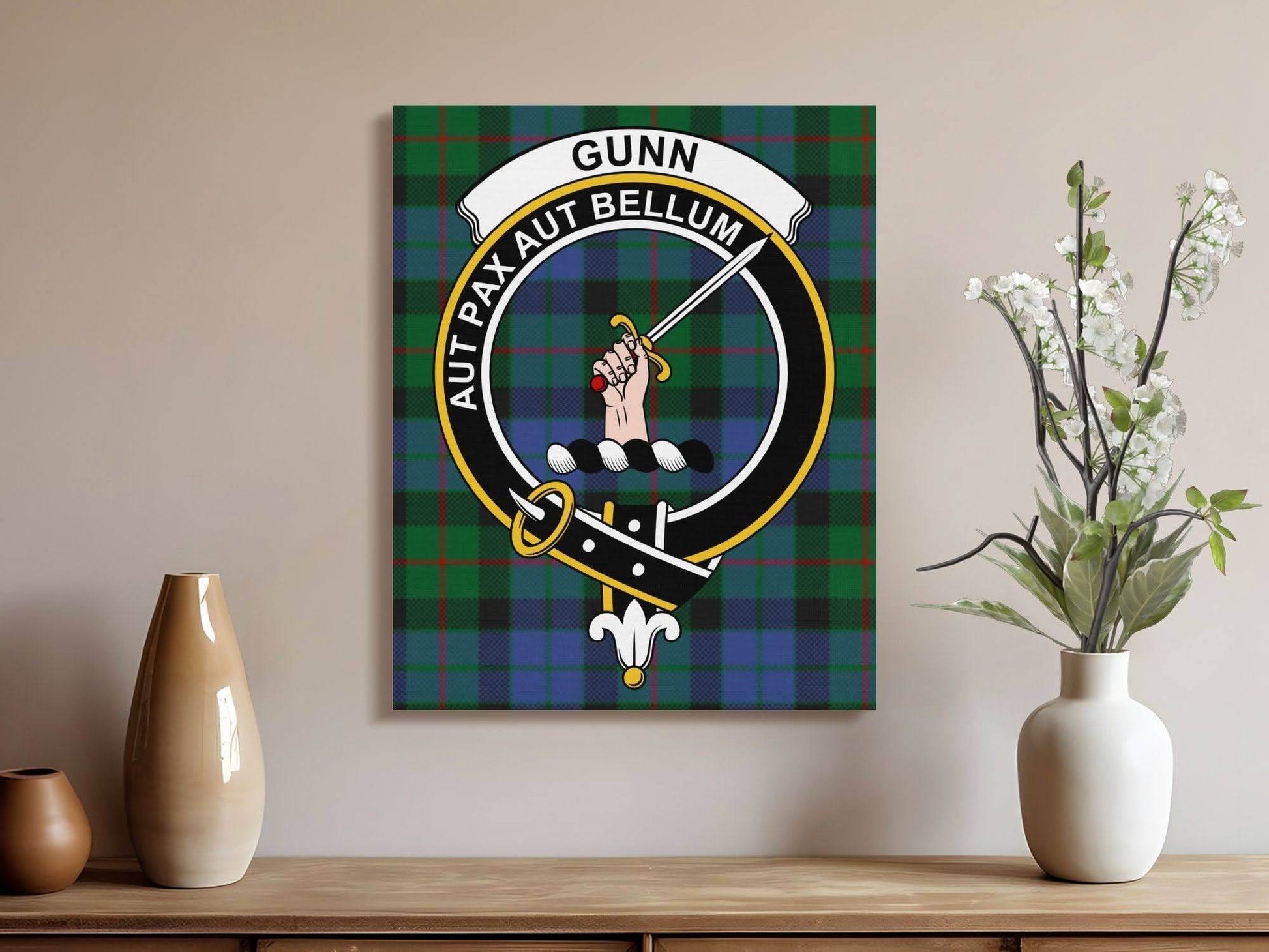 Gunn Scottish Tartan Crest Canvas - Celtic Ancestry Gifts
