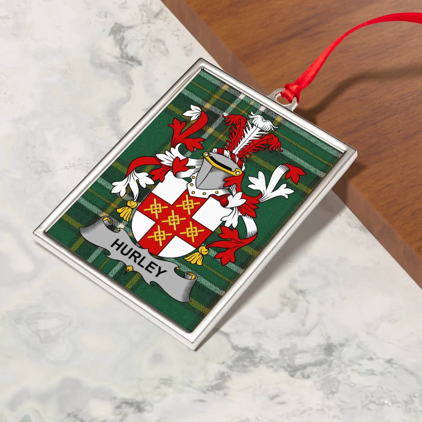 Heraldic Family Crest Ornament with Hurley coat of arms product type