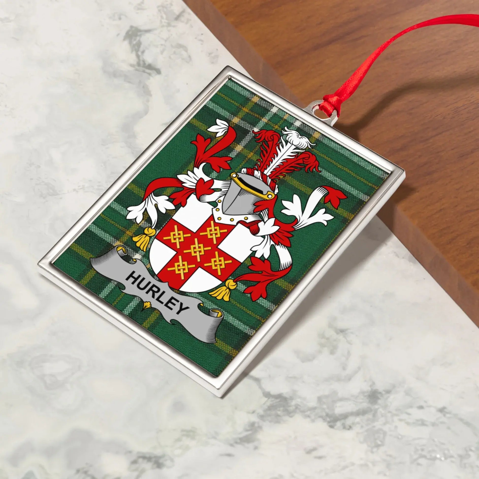 Heraldic Family Crest Ornament with Hurley coat of arms product type