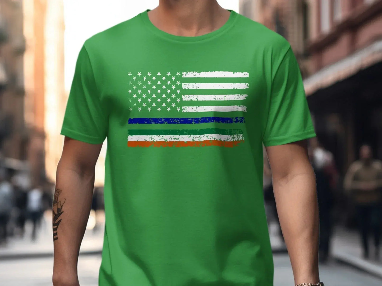 Distressed American Flag Design Green T-shirt product type