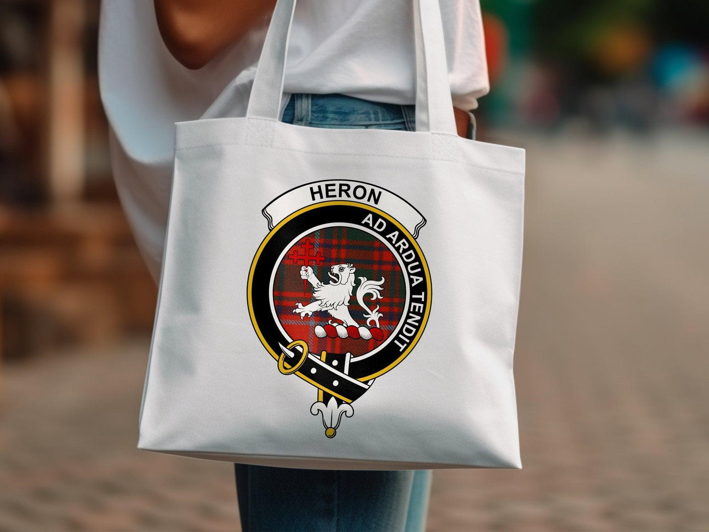Heron Scottish Clan Crest Tartan Tote Bags - Celtic Ancestry Gifts