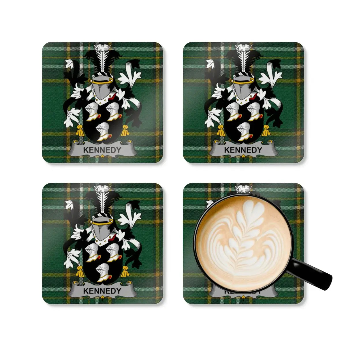 Kennedy Family Crest Tartan Pattern Coaster Set product