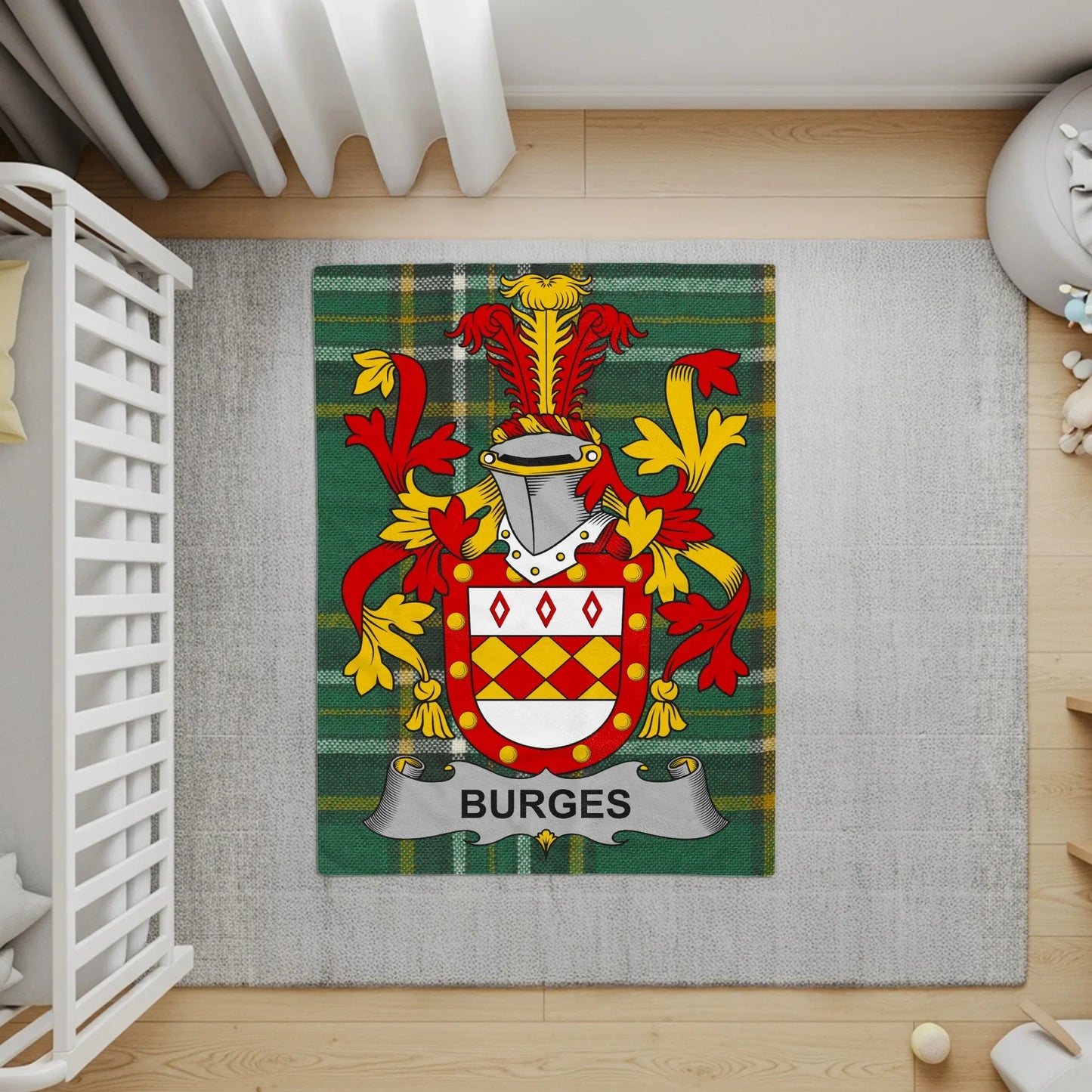Heraldic Family Crest Rug Named Burgess product type