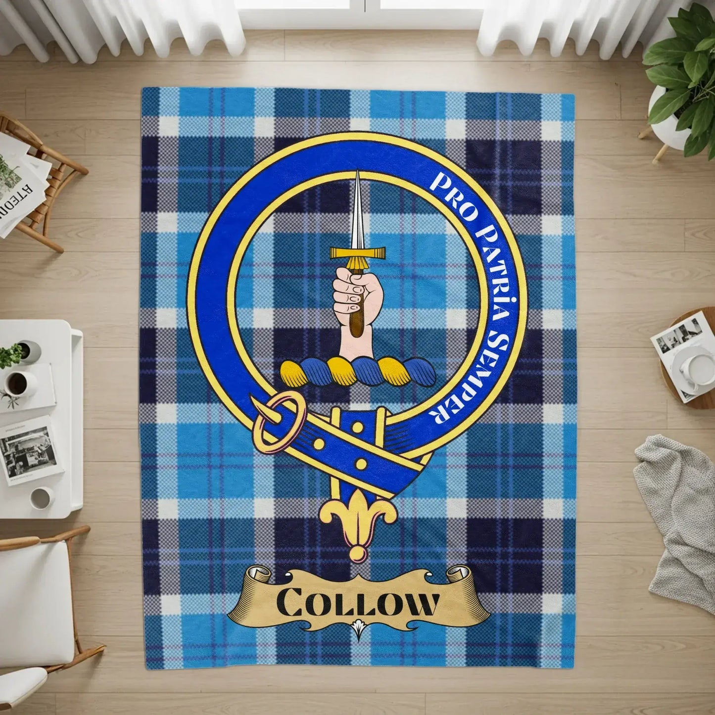 Blue Plaid Pattern Custom Name Rug Tartan product type