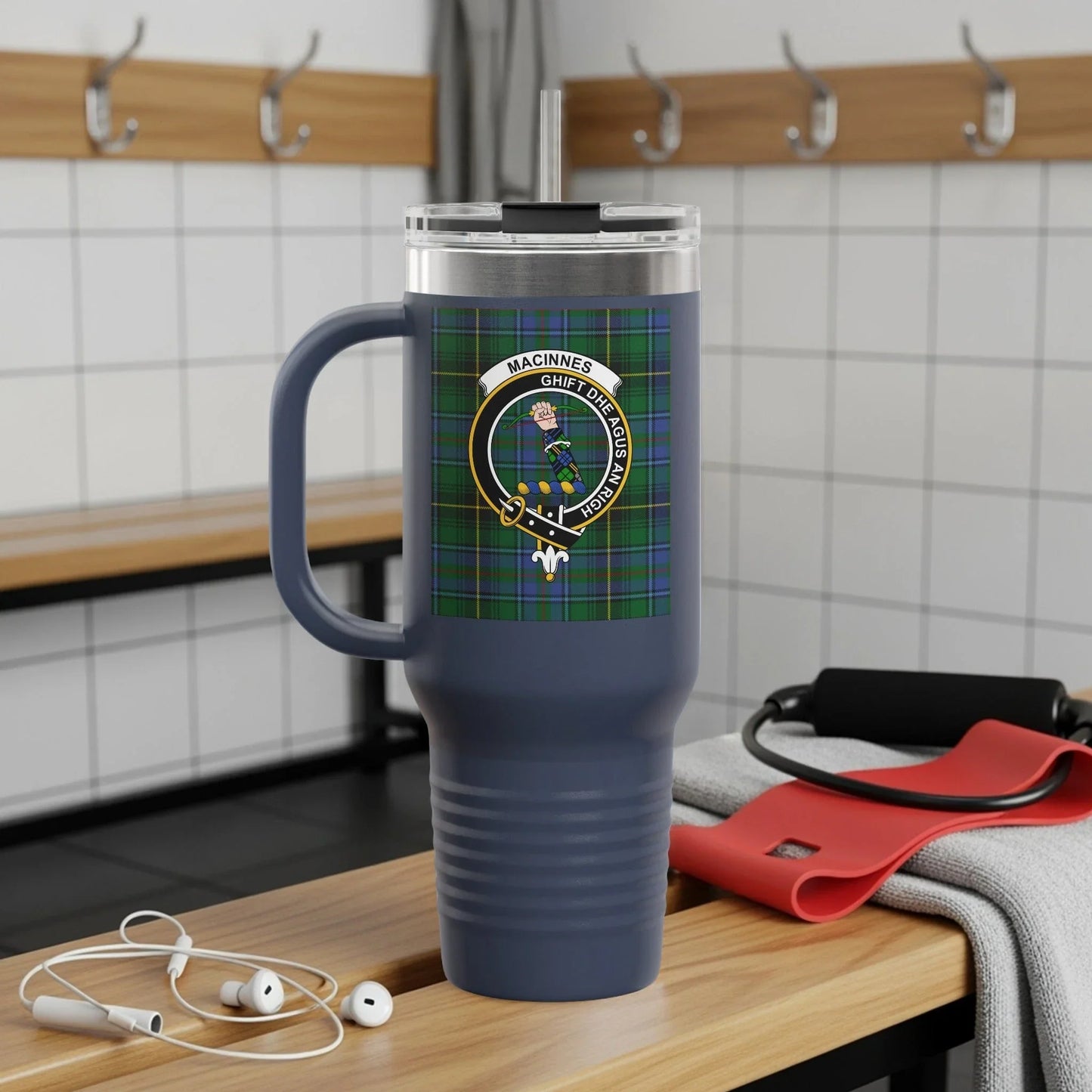 Personalized Plaid Design Travel Mug Perfect Gym Product
