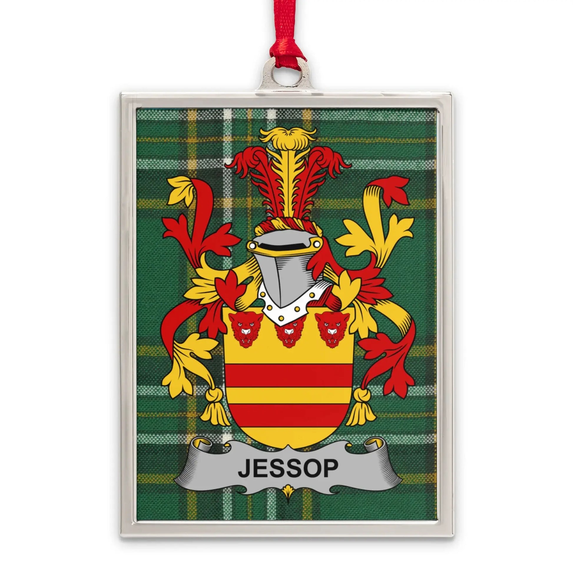 Jessop Family Crest on Tartan Background Ornament product