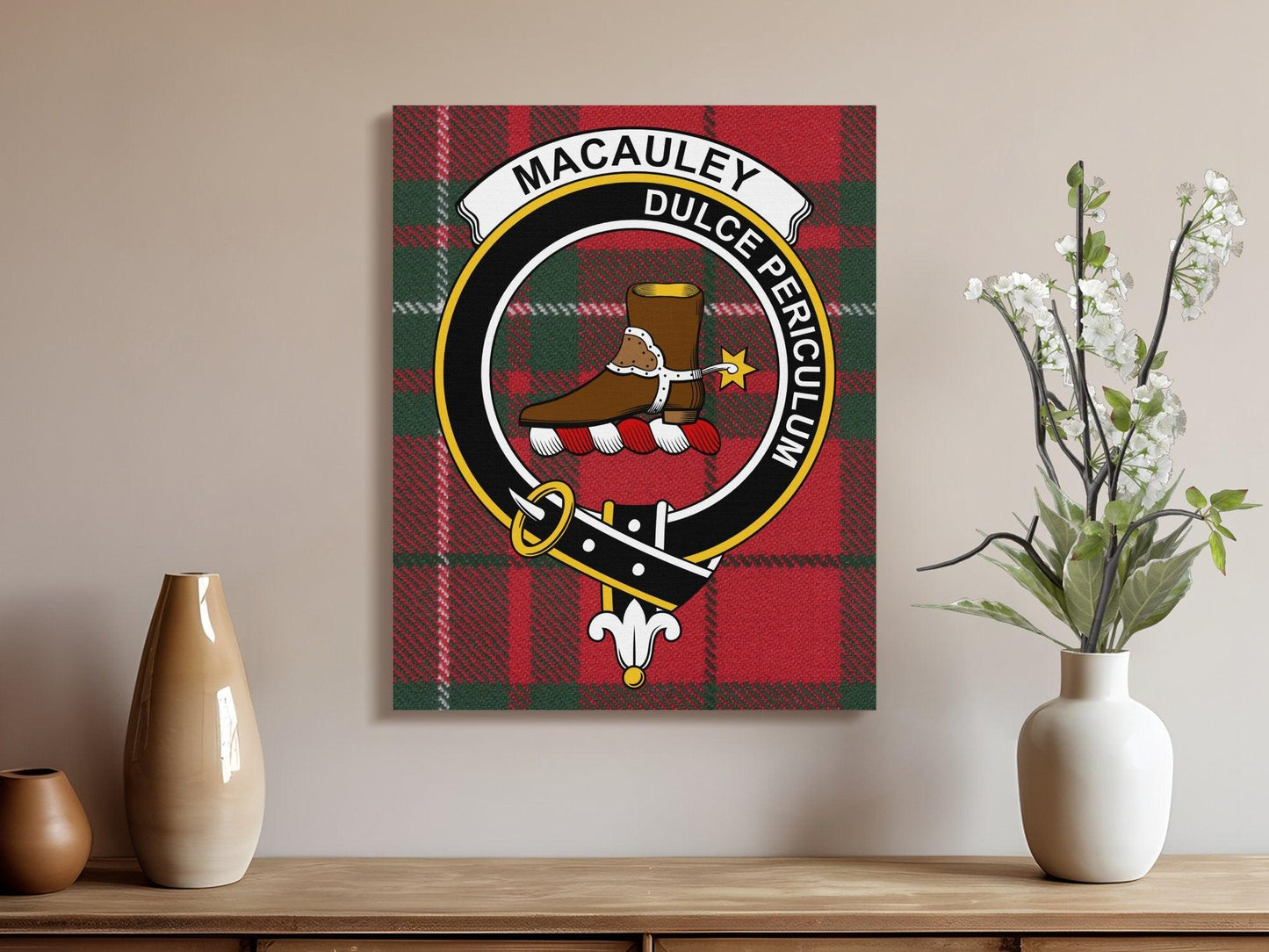 MacAuley Dulce Periculum Clan Crest Tartan product type