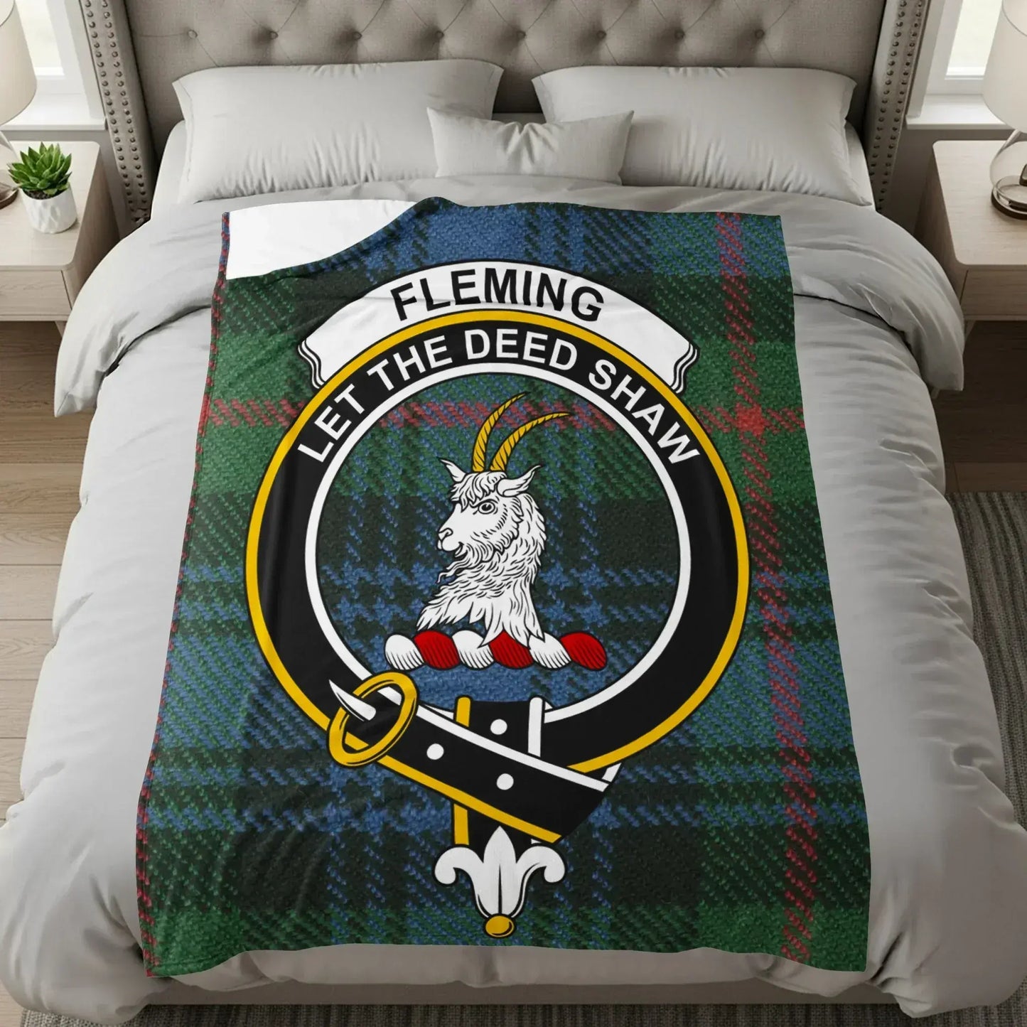 Let The Deed Shaw Crest Tartan Blanket product