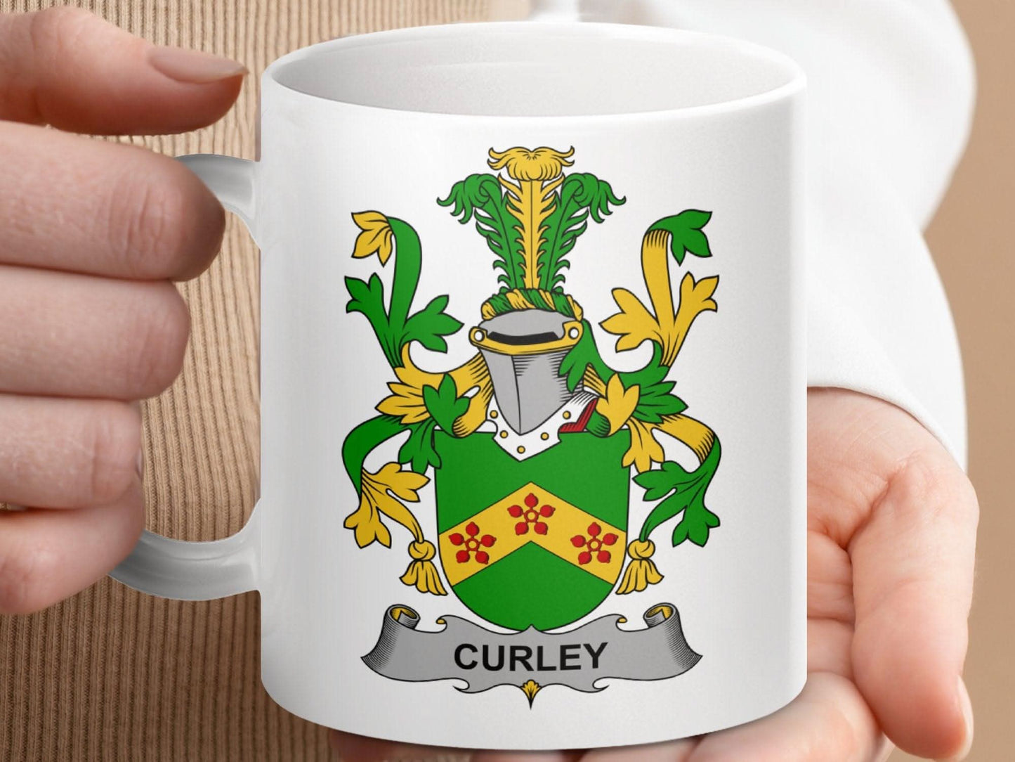 Curley Surname Irish Family Crest Mug - Celtic Ancestry Gifts