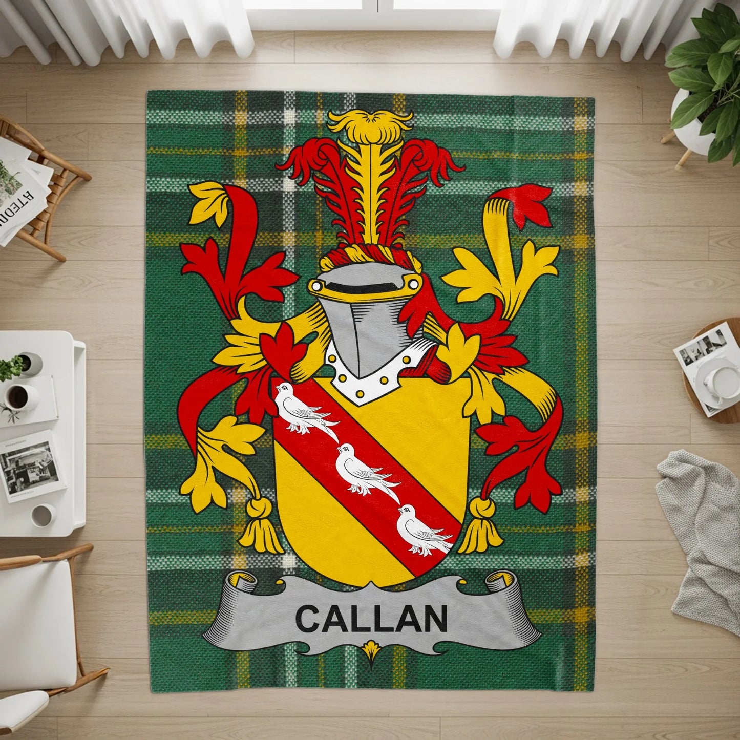 Callan Family Crest Tartan Plaid Design Rug product type