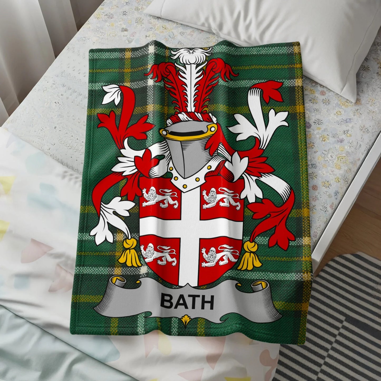 Personalized Bath Family Crest Green Tartan Blanket product