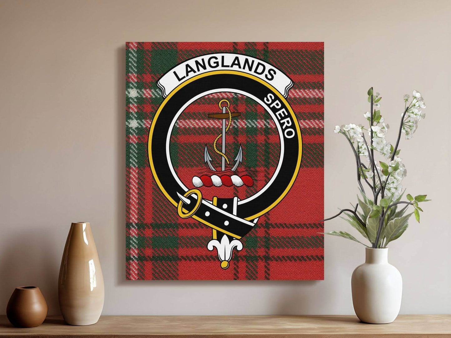 Langlands Clan Crest Family Tartan Wrap Canvas - Celtic Ancestry Gifts