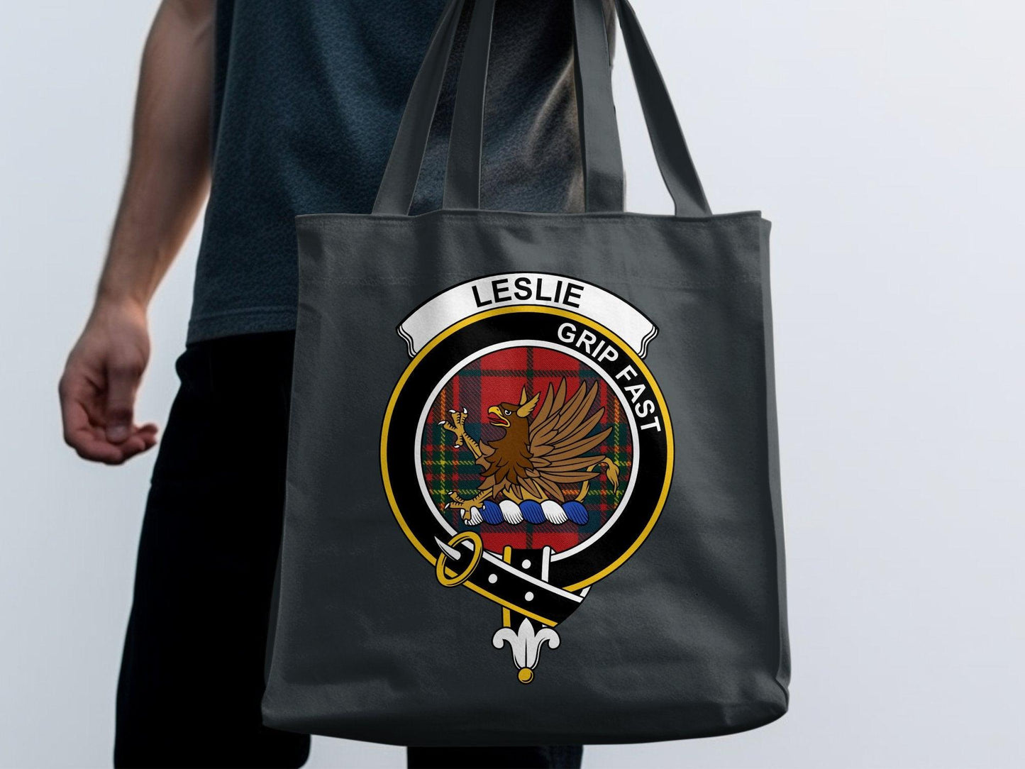 Leslie Scottish Clan Crest Tartan Tote Bags - Celtic Ancestry Gifts
