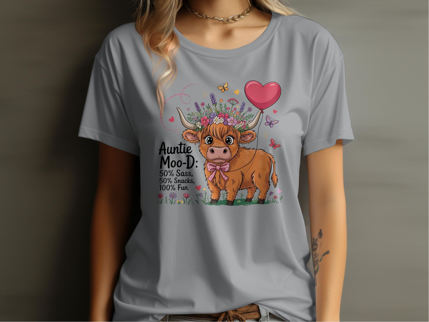 Cute Auntie Moo-D design for fun T-shirt product