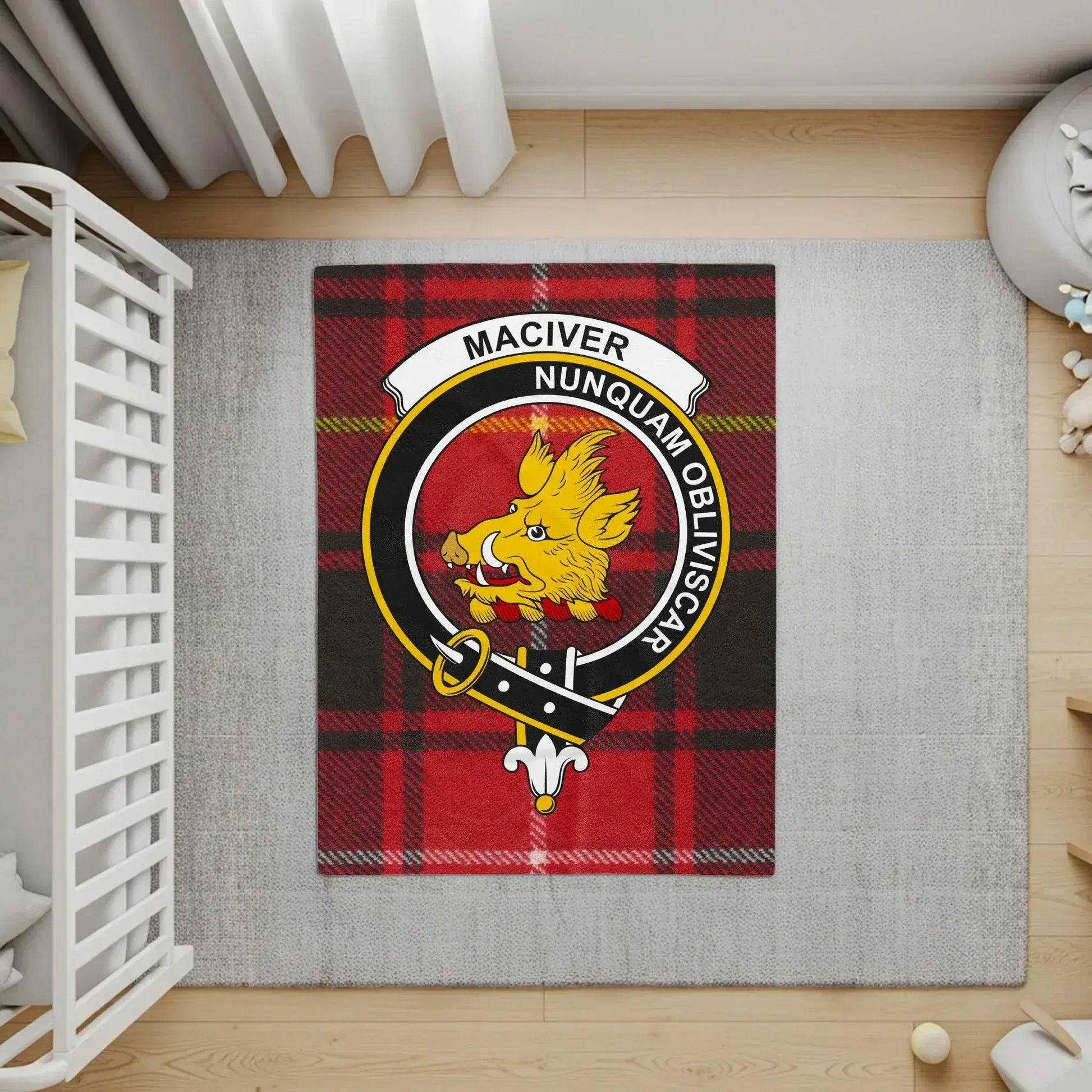 Clan Maciver Tartan Red and Black Crest Area Rug product