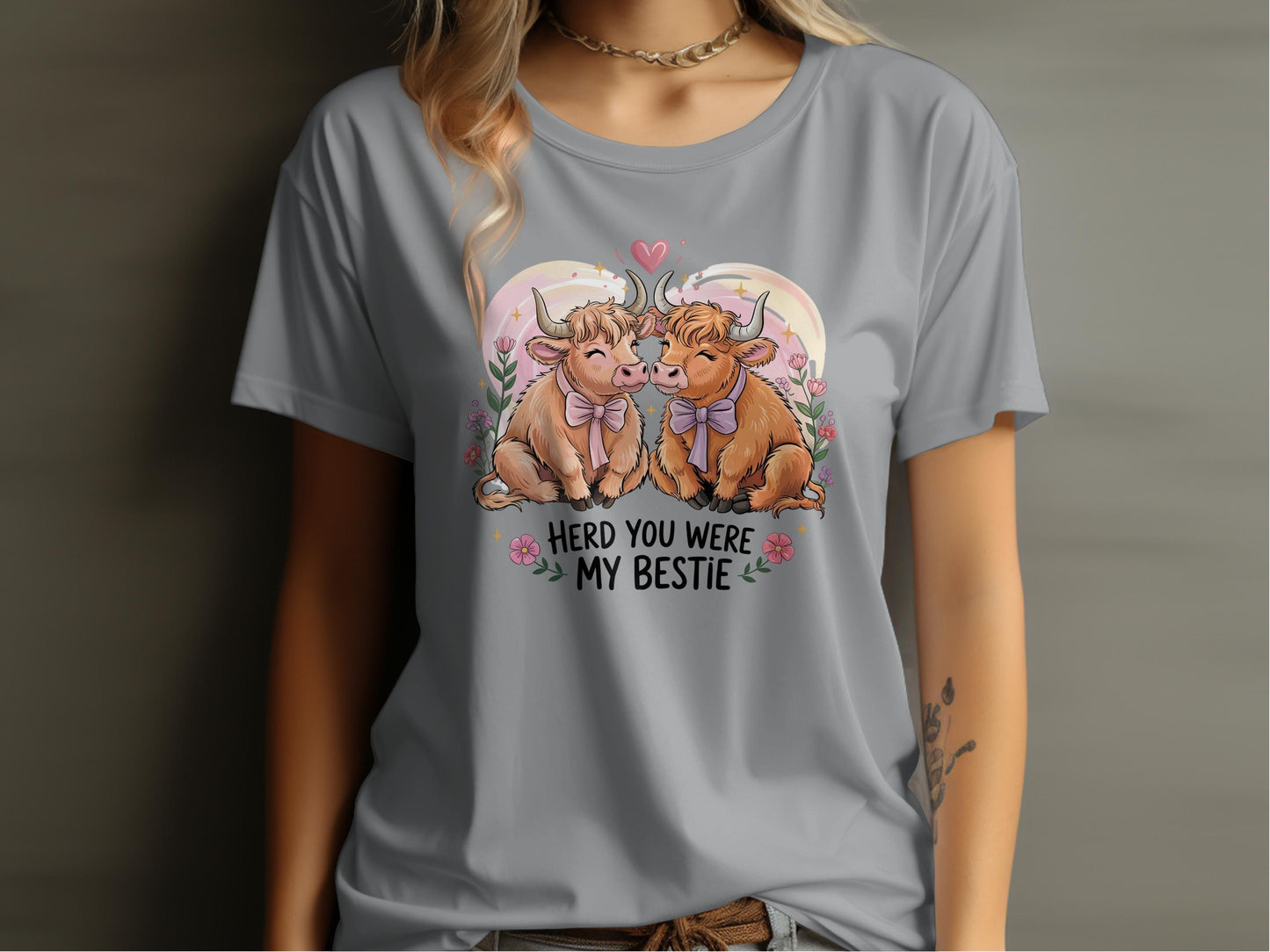 Herd You Were My Bestie Cute Cows Design T-Shirt product