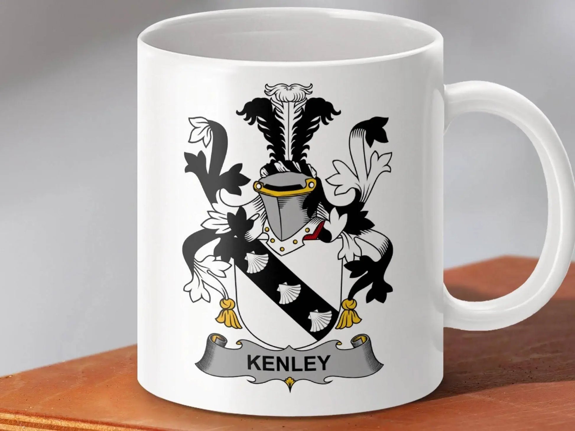 Kenley Surname Irish Coat of Arms Family Crest Shield mug - Celtic Ancestry Gifts