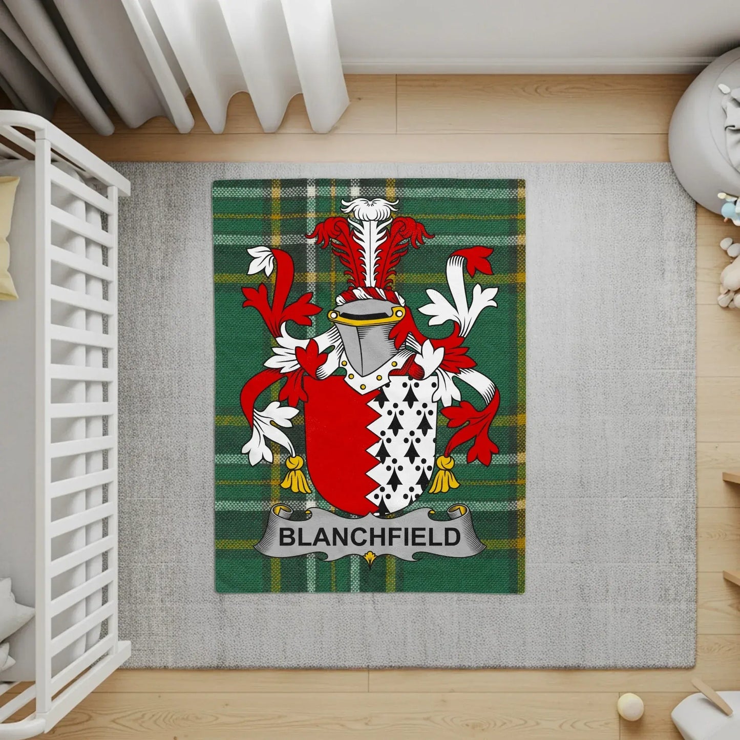 Blanchfield Family Crest Emblem Tartan Style Floor Rug Product