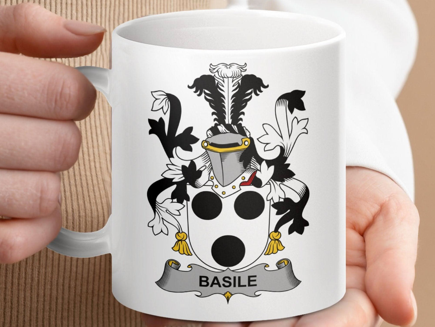 Basile Surname Irish Family Crest Design Gift Idea mug - Celtic Ancestry Gifts