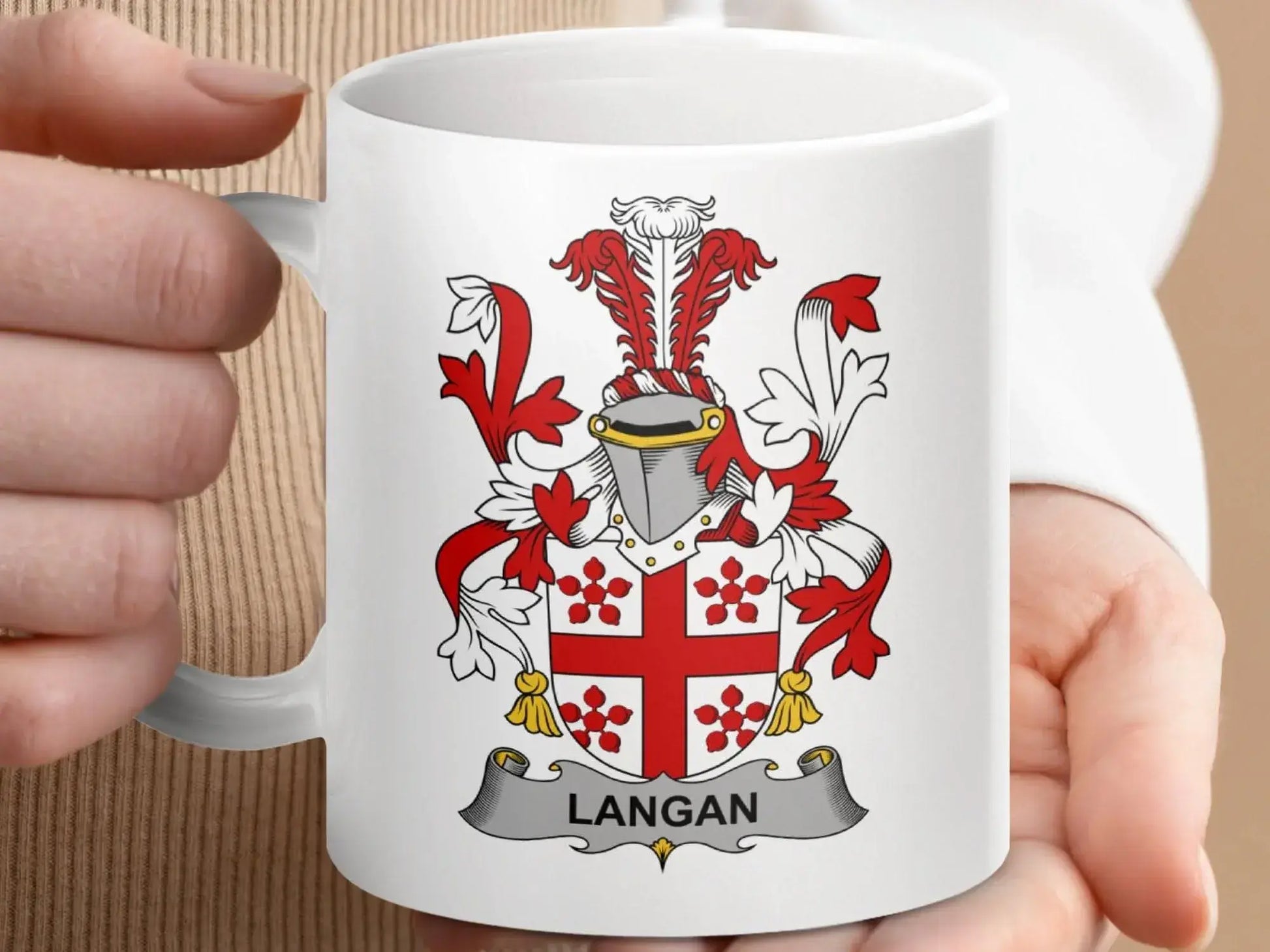 Langan Irish Family Crest Coat of Arms Heritage Gift Mug - Celtic Ancestry Gifts