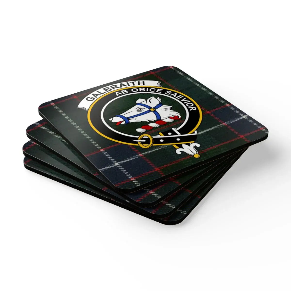 Clan Galbraith Crest Tartan Background Coasters product type