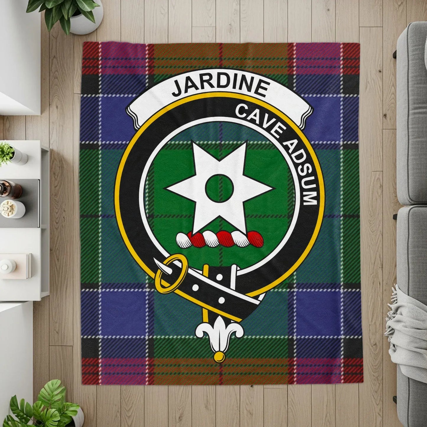 Jardine Cave Adsum Tartan Crest Blanket Rug product type
